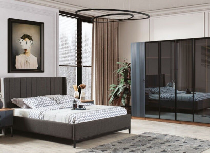 Loft Schlafzimmer Set Bett 2x Nachttische Kleiderschrank Design 4tlg.